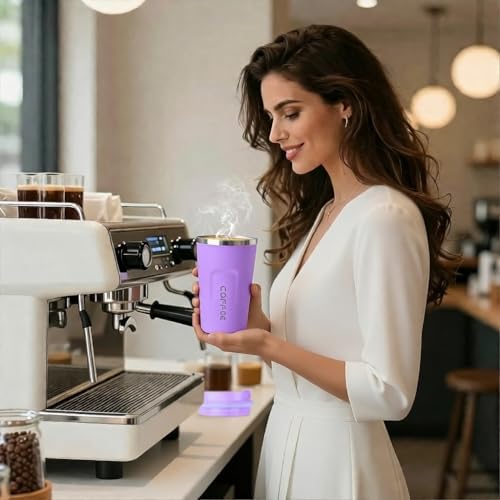 SPLMIFA Travel coffee mugs leak-proof, reusable coffee cup with lid, stainless steel vacuum insulated coffee tumblers, thermal insulation cups for men & women keep drinks hot & cold (2nd-Purple, 12OZ)