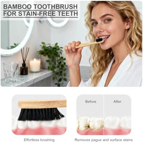 Bamboo Toothbrushes Wooden 12pack Natural Organic Charcoal Brush