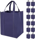 12 Pack Heavy Duty Reusable Grocery Bags - Large Shopping Totes Reinforced Handles, Holds 40 lbs, Foldable and Washable (Dark Blue)
