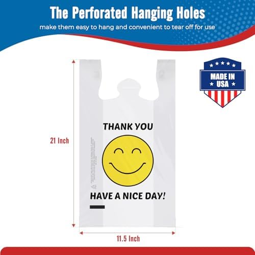 Fuxury 1000 Count Happy Smiling Face Thank You Plastic Bags with Handles