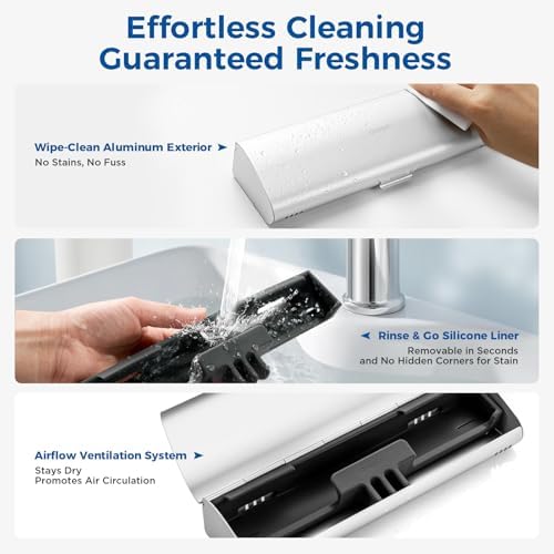Aluminum Electric Toothbrush Travel Case, 2 in 1 Travel Toothbrush Holder for Oral B/Oral-B Pro 1000 1500 5000 and Most Electric Toothbrush for Traveling, Removable Silicone Liner-Silver