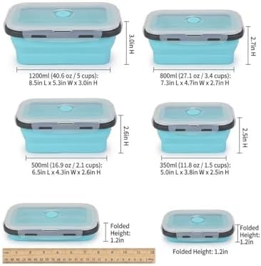 Collapsible Silicone Food Storage Containers Set, 4PCS Foldable Lunch Boxes with Lids & Air Vent, 27oz Multifunctional Travel Food Containers, Bento Boxes, Blue