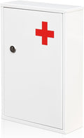 Steel Wall-Mount Lockable Medical Cabinet, 2-Tier Medical Box with Key, Metal Storage Box, Medicine Organizer Secure Large Capacity, First Aid Cabinet for Bathroom School 12.59×8.46×3.14"