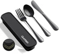 Quatish Travel Utensils with Case, Stainless Steel Cutlery Set, Black