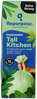 Repurpose, Compostable 13 Gallon Tall Kitchen Bags, 12 Count