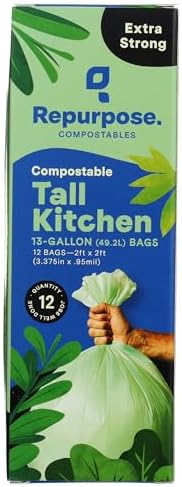 Repurpose, Compostable 13 Gallon Tall Kitchen Bags, 12 Count