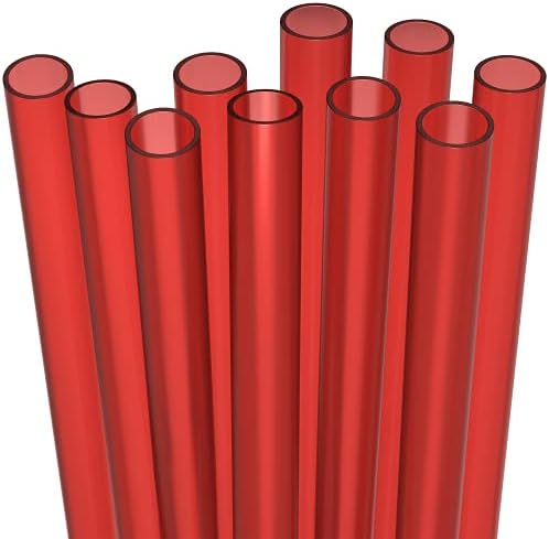 Fiesta First 10 EXTRA WIDE Long Reusable Hard Plastic Drinking Straws + Cleaning Brush - Fat Thick Large Jumbo Straws for Smoothies and Milkshakes - Red - Dishwasher Safe BPA Free