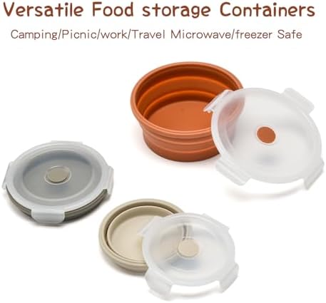 Collapsible Bowls with Lids, Reusable Silicone Food Storage Containers for Meal Prep, Camping Must Haves Accessories ， Microwave Freezer Safe Dishwasher Safe Leak Proof，Set of 3 with Lids