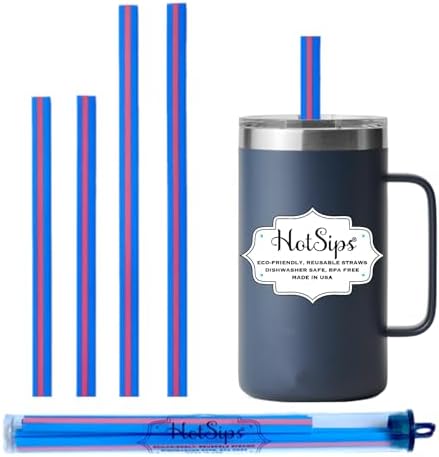 Reusable Drinking Straws + Case – Fits 8–20 oz Cups/Tumblers – Soft, BPA-Free, Food Grade, Oval (Less Pucker) – DW | MW Safe – Hot/Cold Coffee/Tea/Water/More - Made in USA, 2 Small & 2 Medium
