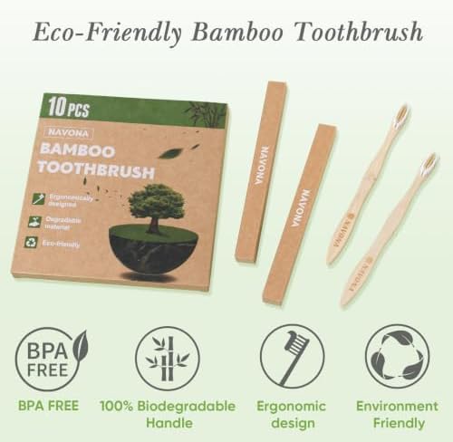 10 PCS Bamboo Toothbrushes Pack, Natural & Eco-Friendly Wooden Toothbrush