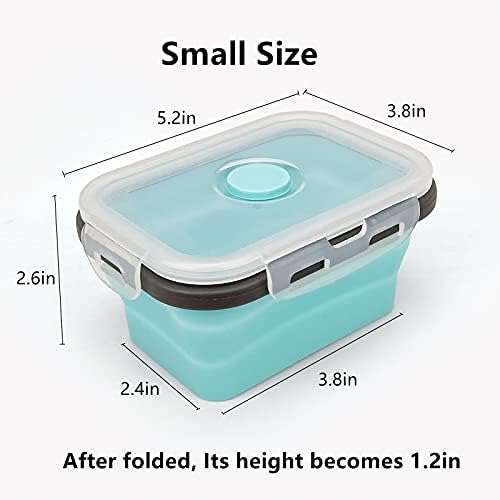 CCyanzi 3piece Collapsible Food Storage Containers with Lids, Silicone Lunch Container, Microwave & Freezer Safe, Space Saving for Kitchen Cabinet and Camping Backpack,(blue gray)