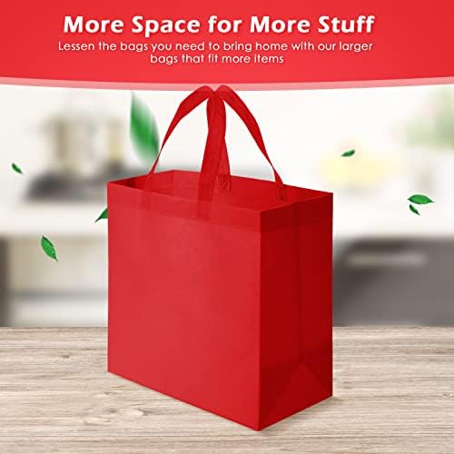 Reginary 50 Pieces Reusable Totes Bag Bulk Shopping Bags Non Woven Grocery handbag with Handles Foldable for Boutiques(Red)