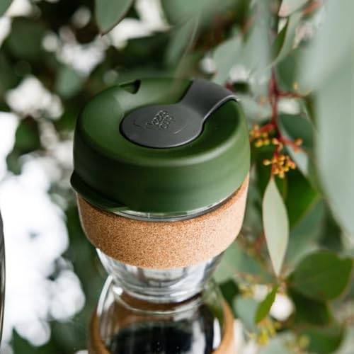 KeepCup Brew Cork, Reusable Glass Tumbler with Natural Cork, Tall Coffee Cup 12oz / 340ml - Pine