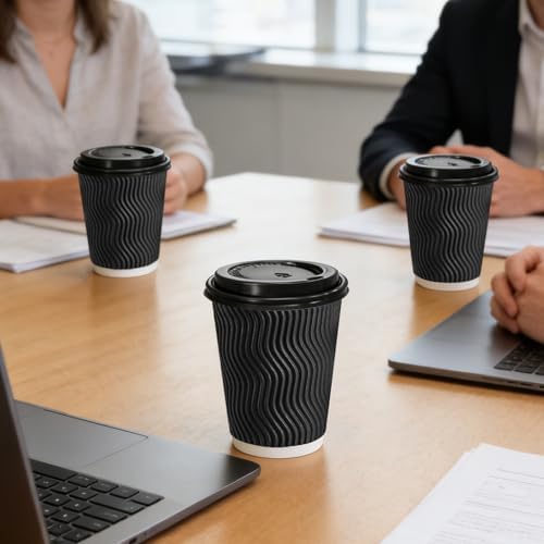 Lamosi 50 Pack 10 oz Coffee Cups with Lids, Disposable To Go Paper Cups
