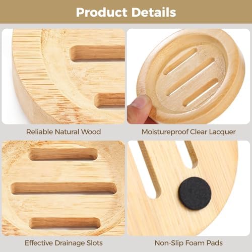 12 Pcs Round Wooden Soap Dishes, Wooden Soap Holders with Ventilation Holes, Soap Trays for Bars, Natural Color, Ideal for Bathroom and Kitchen Use