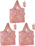 HOLYLUCK Reusable Grocery Bags,Heavy Duty Foldable Shopping Tote Bag (Standard, Pink floral)