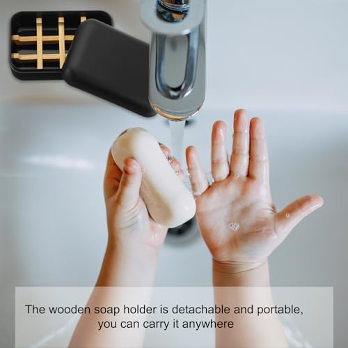 uxcell Wooden Soap Holder, Self-Draining Soap Box with Lid Wooden Soap Bar Tray for Shower Bathroom Kitchen, Black
