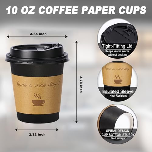 Lamosi 100 Pack 10 oz Coffee Cups, Disposable To Go Paper Cups with Lid
