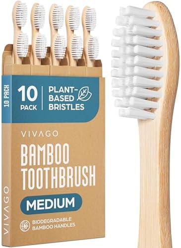 VIVAGO Bamboo Toothbrushes 10 Pack – Plant-Based Medium Bristles