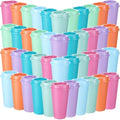 Honeydak 45 Pack 16 oz Reusable Coffee Cups with Lids Water Bottle Iced Coffee Travel Mug Reusable Portable Plastic Tea Tumblers Bulk for Hot and Cold Drinks Birthdays Party(Classic,Bright Colors)