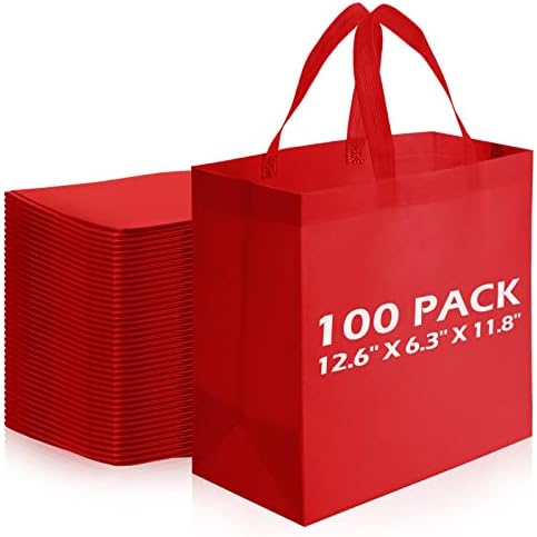 Reginary 100 PCS Non Woven Tote Bags Bulk,Red