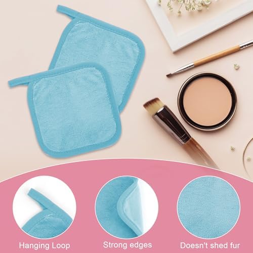 Puomue Makeup Remover Cloth 12 Pack, Ultra Soft and Reusable Microfiber Makeup Remover Towels for All Skin Types, Perfect Face Towels for Women, 6 Inch x 6 Inch, Blue