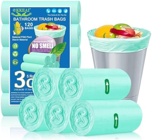OKKEAI Small Trash Bags 3 Gallon, Light Green Wastebasket Liners, 120 Count
