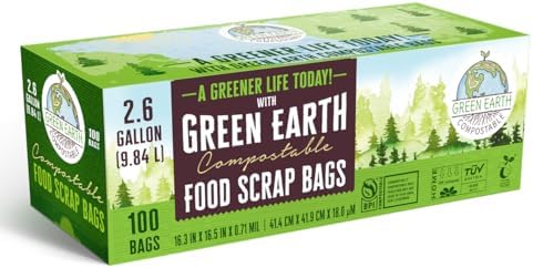 Green Earth Compostable Small Kitchen Food Scrap Trash Bags, Compost Bin Compatible, 2.6 Gallon, 10 Liter, 300-Count, Extra Thick 0.71 Mil, ASTM D6400, BPI (US) & OK Compost Home (EU) Certified