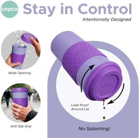Copco Acadia 16oz Travel Mug, Set of 4 - Double Wall, Green & Purple