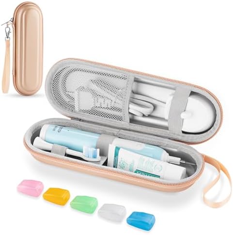 Toothbrush Travel Case for Oral B/Oral-B Pro 1000 1500 5000 7000 & Philips Sonicare 4100 1100 5300 5100 6100/iO Electric Toothbrush, Hard Protective Storage Bag (Gold case with toothbrush cap)
