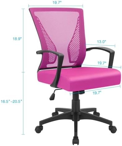 Furmax Office Chair Ergonomic Computer Desk Mesh Chair Mid Back Swivel Lumbar Support with Armrest (2, Pink)