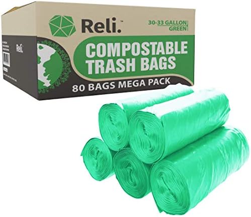 Reli. Compostable 33 Gallon Trash Bags | 80 Count Bulk | Green