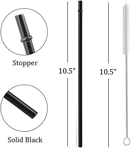 ALINK 12-Pack Reusable Black Straws, 10.5" Long Hard Plastic Tumbler Replacement Straws for 16 OZ 20 OZ 30 OZ Stanley, YETI, Mason Jar, Starbucks Tumblers, Set of 10 with Cleaning Brush