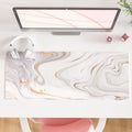 QiyI PU Leather Large Mouse Pad, 31.5" x 11.8", Gold Grey Striped