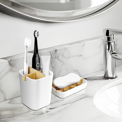 Toothbrush Holders and Soap Holder Set, Bathroom Accessories Countertop