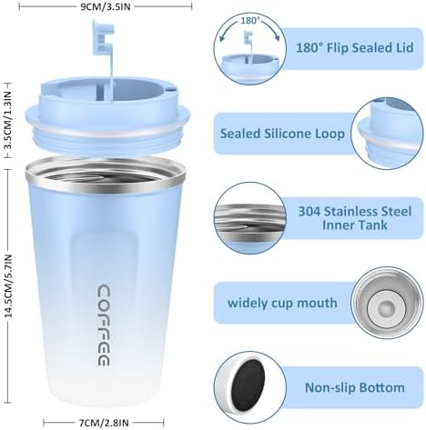 CS COSDDI 12 oz Coffee mug - Stainless Steel Coffee Cup with Leakproof Lid