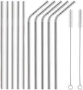 Set of 10 Stainless Steel Straws, HuaQi Bent Reusable Drinking Straws 10.5'' Long 0.24‘’ Dia for 30 oz Tumbler and 20 oz Tumbler, 2 Cleaning Brush Included