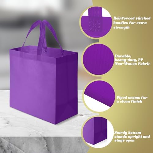 Reginary 100 PCS Non Woven Tote Bags Bulk,Purple
