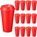 12 Pcs 16 Oz Reusable Coffee Cups with Lids - Plastic Travel Hot Cups Bulk Coffee Tumblers for DIY Hot Cold Drinks Party Favors Coworker (Red)
