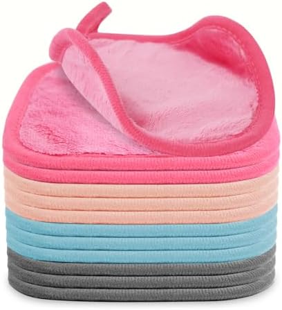 Puomue Makeup Remover Cloth 12 Pack, Ultra Soft and Reusable Microfiber Makeup Remover Towels for All Skin Types, Perfect Face Towels for Women, 6 Inch x 6 Inch, Multicolor