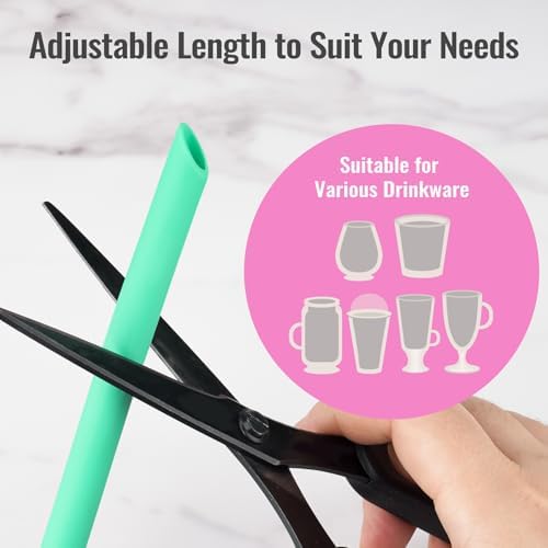 NiHome 6-Pack Wide Reusable Bent Silicone Straws for Smoothies, Milkshake