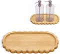 Scalloped Bamboo Soap Dispenser Tray Bathroom Rustic Decor Bamboo Countertop Tray Scalloped Soap Dish Jewelry Holder Vanity Bathtub Organizer for Bathroom Kitchen Home Decor(7'',Oval)