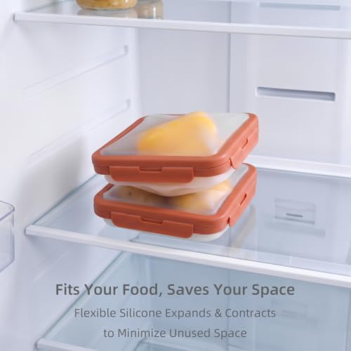 Reusable Silicone Food Storage Container with Lid Avocado Saver(6.5 cups/0.4 gal), Onion Keeper, Foldable Silicone Kitchen Organizers for Fridge