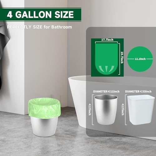 Biodegradable Small Trash Bags 4 Gallon, 105 Counts Unscented Bathroom Trash Bags, Easy Tearing Small Garbage Bags for Bathroom Bedroom Office, Green