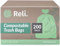 Reli. Compostable 6-8 Gallon Trash Bags | 200 Count Bulk | Green