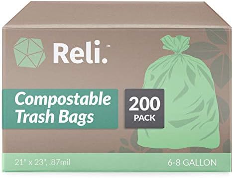 Reli. Compostable 6-8 Gallon Trash Bags | 200 Count Bulk | Green