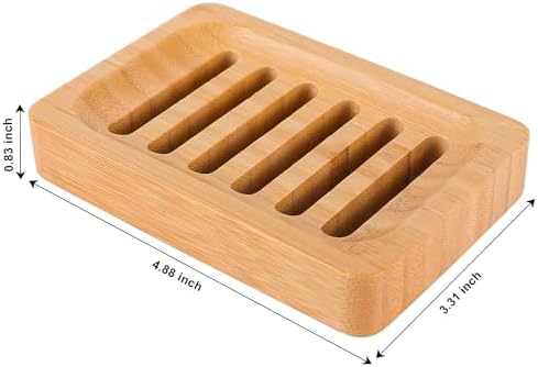 Bamboo Soap Dish Self-Draining Non-Slip Soap Saver - Wooden Trays for Bar Soap - Kitchen, Shower, Bathroom - 3 Pack