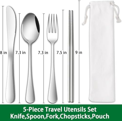 DEHOV Travel Utentils Set With Pouch,Reusable Portable Camping Silverware Set Knife Spoon Fork Chopsticks For Picnic,Travel Accessories Gadgets,Picnic Essentials