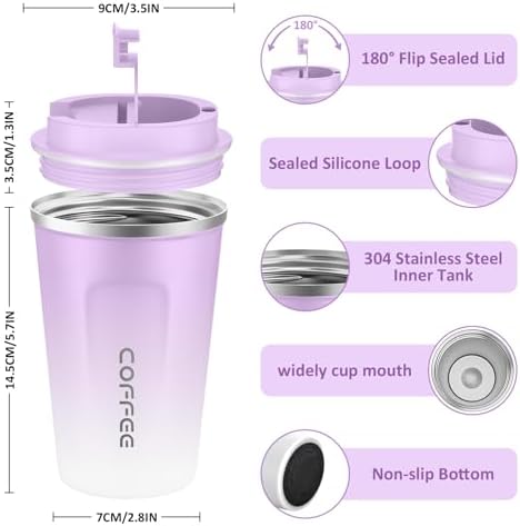 CS COSDDI 12 oz Coffee mug - Stainless Steel Coffee Cup with Leakproof Lid