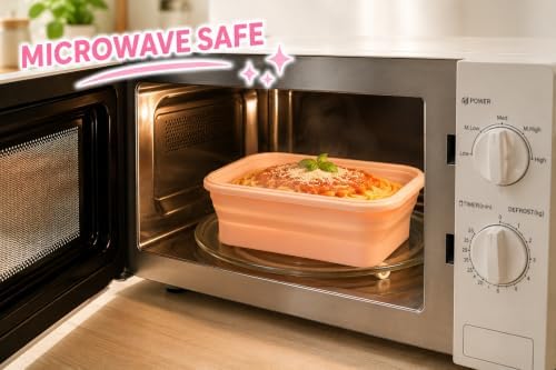 Plus 4PCS Foldable Silicone Food Storage Containers for Kitchen Storage for Leftovers Fruits and Meal Prep Dishwasher Safe Microwave Safe Ideal for Home and Travel (Pink, 27OZ)